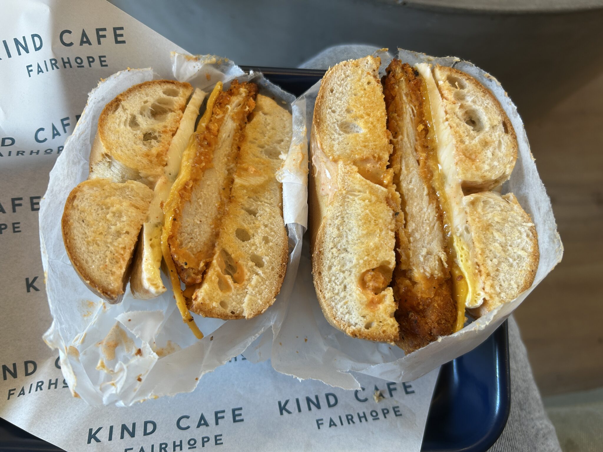 Split Bagel Sandwich With Crispy Chicken